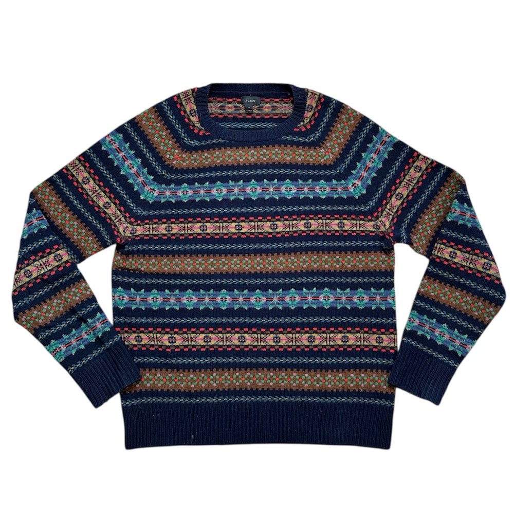 J Crew Wool Sweater Crewneck Pullover Fair Isle Southwestern M Medium